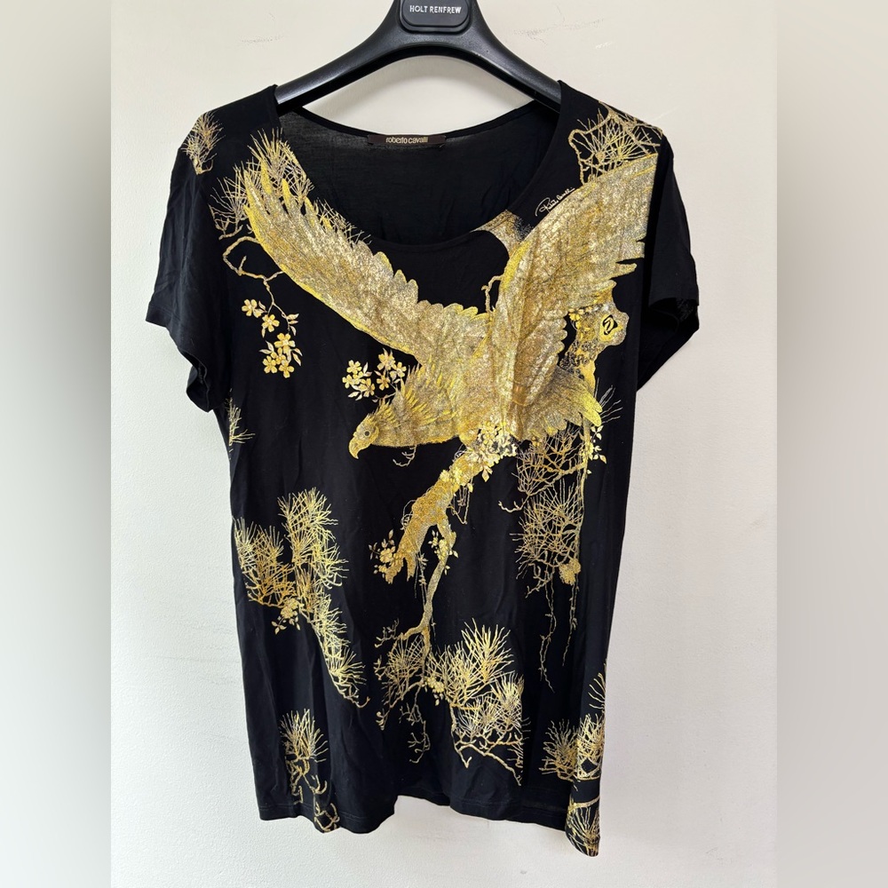 Roberto Cavalli Black and Gold Graphic Tee